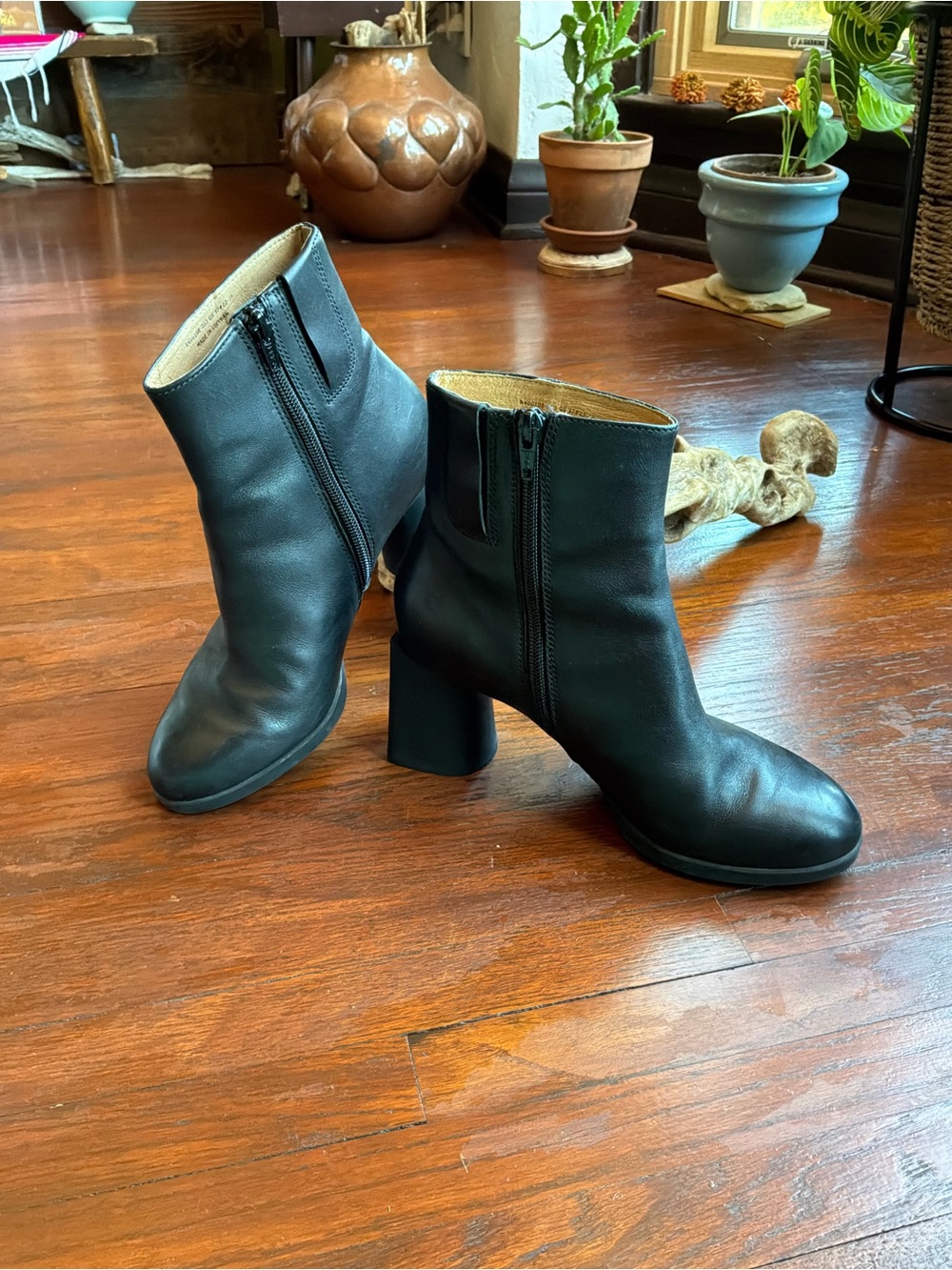 Camper Black Leather Ankle Heeled Boots